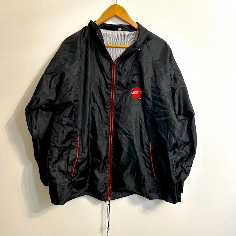 RARE Vintage Mattel Toys Jacket Windbreaker Zip Up Black & Red Large/extra Large